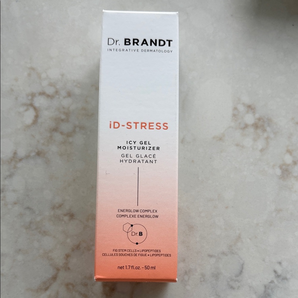 Dr. Brandt iD-Stress Gel with White and Orange Packaging